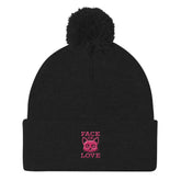 Face Of Cat Kitty Love 3D Puff Embroidered Pom Pom Knit Beanie, Hats, $ 27.50, A Moment Of Now™